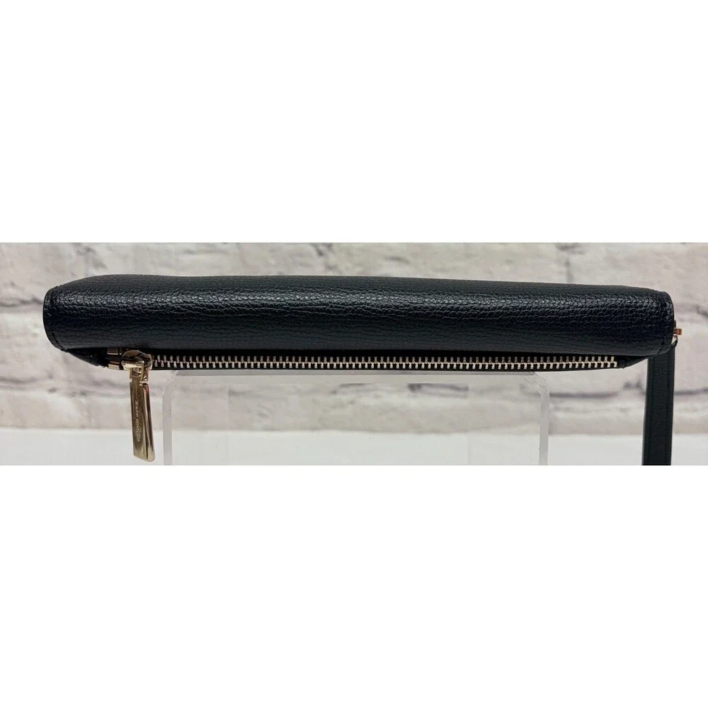 Kate Spade Large Slim Bifold Wallet Check Book Wristlet Pebbled Leather Black